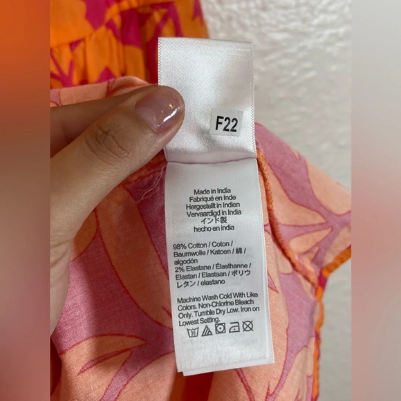 J. Crew Factory Orange Pink Floral Tiered Midi Dress Puff Sleeves V-Neck Size 0 - Picture 10 of 16